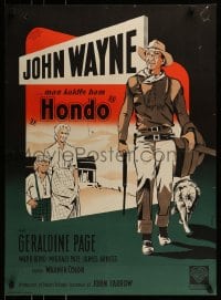 9b355 HONDO Danish 1955 John Wayne was a stranger to all but the surly dog at his side!
