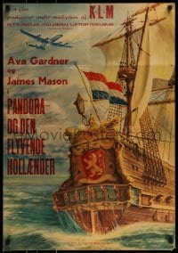 9b370 PANDORA & THE FLYING DUTCHMAN Danish 1951 different art of ship with plane passing overhead!