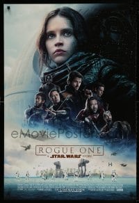 9b076 ROGUE ONE advance DS 1sh 2016 A Star Wars Story, cast montage with brown title design