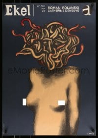 9b035 REPULSION German 1965 Polanski, Deneuve, wild Polish style art of topless woman by Lenica!