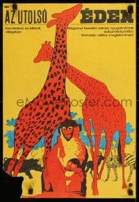 9b544 LAST PARADISE Hungarian 16x23 1968 Sandor Ernyei art of giraffes and other animals!