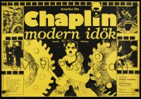 9b557 MODERN TIMES Hungarian 19x27 R1973 Charlie Chaplin, gears in background, different!