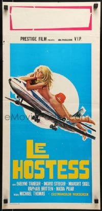 9b468 SWINGIN' STEWARDESSES Italian locandina 1973 art of sexy naked flight attendant on airplane!