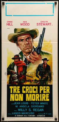 9b472 THREE CROSSES OF DEATH Italian locandina 1968 cool spaghetti western art of Hill & cowboys!