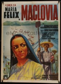 9b006 MACLOVIA Mexican poster 1948 Espert art of Maria Felix standing with Mexican soldier!