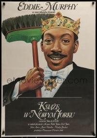 9b950 COMING TO AMERICA Polish 26x38 1989 great artwork of African Prince Eddie Murphy by Walkuski