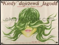 9b872 KO ZORIJO JAGODE Polish 23x30 1979 great close-up art of woman with green hair by Danka!
