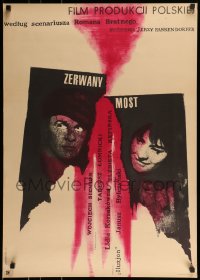 9b925 ZERWANY MOST Polish 23x33 1963 different artwork of torn top cast by Roman Cieslewicz!