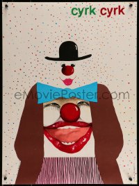 9b930 CYRK Polish 19x25 1986 cool artwork of white-faced clown by Durale and Pietrowska!
