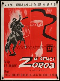 9b323 SHADOW OF ZORRO Yugoslavian 20x27 1962 artwork of masked hero Frank Latimore c/u & on horse!