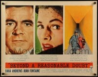 9c051 BEYOND A REASONABLE DOUBT style A 1/2sh 1956 Fritz Lang noir, art of Dana Andrews & Joan Fontaine!