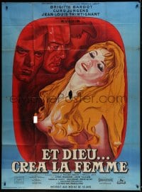 9f619 AND GOD CREATED WOMAN French 1p R1964 art of sexy naked Brigitte Bardot by Rene Peron!