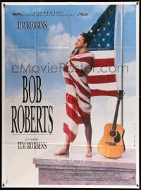 9f655 BOB ROBERTS French 1p 1992 great image of Tim Robbins wrapped in American flag by guitar!