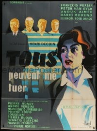 9f729 EVERYBODY WANTS TO KILL ME French 1p 1957 Clement Hurel art of Aimee against gray background!