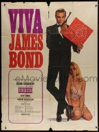 9f755 GOLDFINGER French 1p R1970 great art of Sean Connery with sexy woman, Viva James Bond!