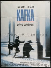 9f805 KAFKA French 1p 1992 Steven Soderbergh directed, cool image of Jeremy Irons on the run!