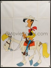 9f835 LUCKY LUKE French 1p 1971 cartoon art of the smoking cowboy hero on his horse, Jolly Jumper!