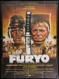 9f851 MERRY CHRISTMAS MR. LAWRENCE French 1p 1983 different art of David Bowie & cast by Landi!