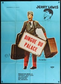 9f580 BELLBOY export French 43x60 1960 art of hotel attendant Jerry Lewis carrying too much luggage!