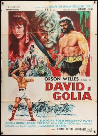 9f144 DAVID & GOLIATH Italian 1p 1961 art of Orson Welles as King Saul & strongman Kronos!