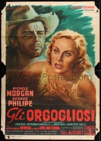 9f182 PROUD & THE BEAUTIFUL Italian 1p 1954 Yves Allegret's Les Orgueilleux, great Ballester art!