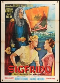 9f187 SIGFRIDO Italian 1p 1959 different Ciriello art of the Italian Siegfried by huge ship!