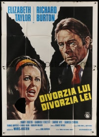 9f230 DIVORCE HIS DIVORCE HERS Italian 2p 1973 different art of Elizabeth Taylor & Richard Burton!