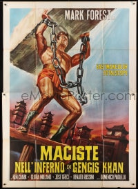 9f242 HERCULES AGAINST THE BARBARIAN Italian 2p R1960s cool different art of strongman Mark Forest!