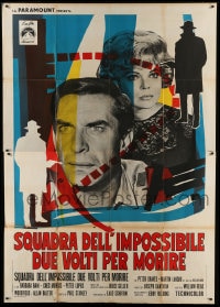 9f255 MISSION IMPOSSIBLE VS THE MOB Italian 2p 1970 Peter Graves, Barbara Bain, cool spy artwork!