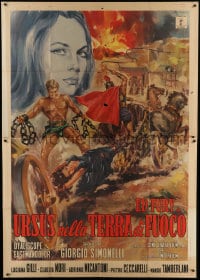 9f274 URSUS IN THE LAND OF FIRE Italian 2p 1963 Stefano art of strongman Ed Fury & Claudia Mori!