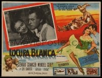 9f130 WILD NORTH Mexican LC 1952 art of Stewart Granger holding sexy Cyd Charisse, primitive love!