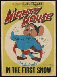9f089 MIGHTY MOUSE IN THE FIRST SNOW 11x15 REPRO poster 1980s art of Paul Terry's cartoon creation!