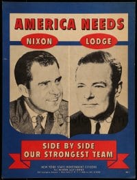 9f103 NIXON LODGE 14x19 political campaign 1960 side by side our strongest team for President!