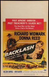 9f291 BACKLASH WC 1956 Richard Widmark & sexy Donna Reed, great art by Reynold Brown!