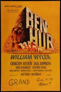 9f297 BEN-HUR WC 1960 Charlton Heston, William Wyler classic epic, cool chariot & title art!