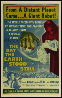 9f523 DAY THE EARTH STOOD STILL Benton REPRO WC 1990s classic art of Gort holding Patricia Neal!