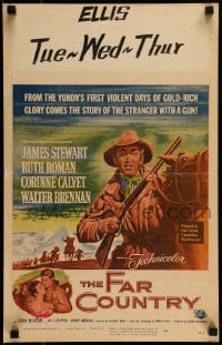 9f349 FAR COUNTRY WC 1955 cool art of James Stewart with rifle, directed by Anthony Mann!