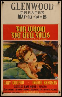 9f357 FOR WHOM THE BELL TOLLS WC 1943 Seguso art of Gary Cooper & Ingrid Bergman, Hemingway, rare!