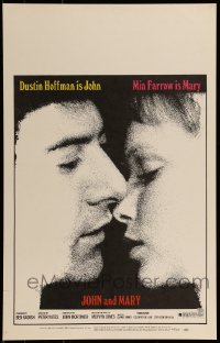 9f393 JOHN & MARY WC 1969 super close image of Dustin Hoffman about to kiss Mia Farrow!
