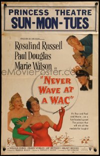 9f426 NEVER WAVE AT A WAC WC 1953 Paul Douglas, sexy Rosalind Russell & Marie Wilson!