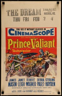 9f447 PRINCE VALIANT WC 1954 artwork of Robert Wagner in armor saving sexy Janet Leigh!