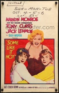 9f465 SOME LIKE IT HOT WC 1959 sexy Marilyn Monroe + Tony Curtis & Jack Lemmon in drag!