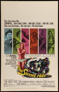 9f483 SWEET RIDE WC 1968 1st Jacqueline Bisset standing topless in bikini, cool surfing art!