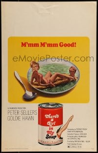 9f487 THERE'S A GIRL IN MY SOUP WC 1971 Peter Sellers & Goldie Hawn, great Campbells soup can art!