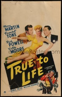 9f503 TRUE TO LIFE WC 1943 art of sexy redhead Mary Martin, Dick Powell & Franchot Tone!