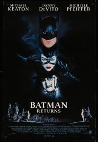 9g165 BATMAN RETURNS int'l advance 1sh 1992 Burton, Keaton, cool dark date design!
