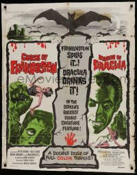 9g273 CURSE OF FRANKENSTEIN/HORROR OF DRACULA 1sh 1964 great artwork from Hammer horror double bill!