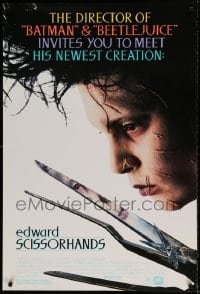 9g320 EDWARD SCISSORHANDS 1sh 1990 Tim Burton classic, close up of scarred Johnny Depp!