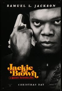 9g499 JACKIE BROWN teaser 1sh 1997 Quentin Tarantino, cool image of Samuel L. Jackson with gun!