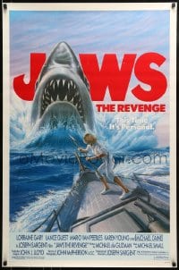 9g507 JAWS: THE REVENGE 1sh 1987 great artwork of shark attacking ship, this time it's personal!
